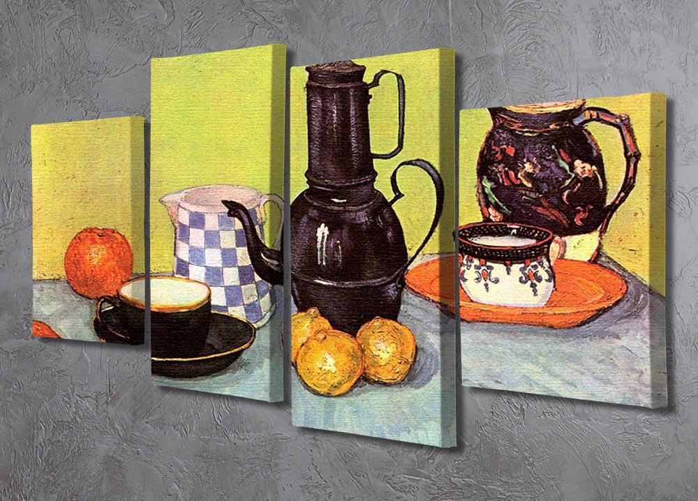 Still Life Blue Enamel Coffeepot Earthenware and Fruit by Van Gogh 4 Split Panel Canvas - Canvas Art Rocks - 2