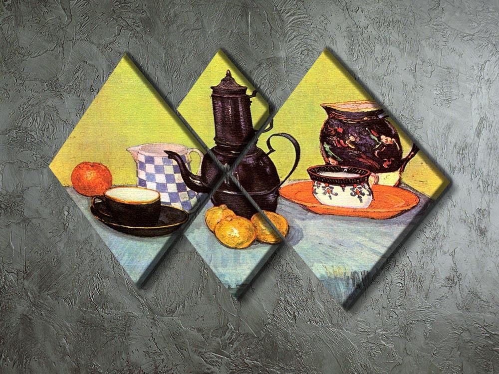Still Life Blue Enamel Coffeepot Earthenware and Fruit by Van Gogh 4 Square Multi Panel Canvas - Canvas Art Rocks - 2