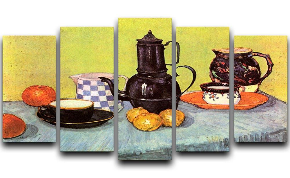 Still Life Blue Enamel Coffeepot Earthenware and Fruit by Van Gogh 5 Split Panel Canvas  - Canvas Art Rocks - 1
