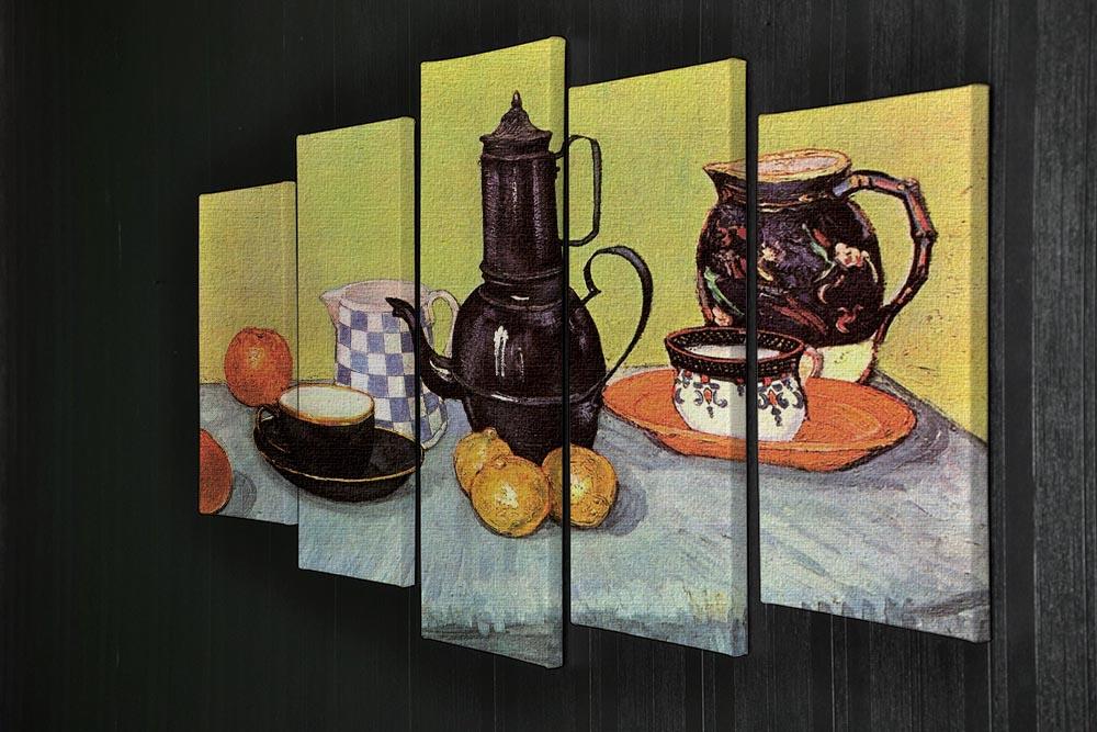 Still Life Blue Enamel Coffeepot Earthenware and Fruit by Van Gogh 5 Split Panel Canvas - Canvas Art Rocks - 2