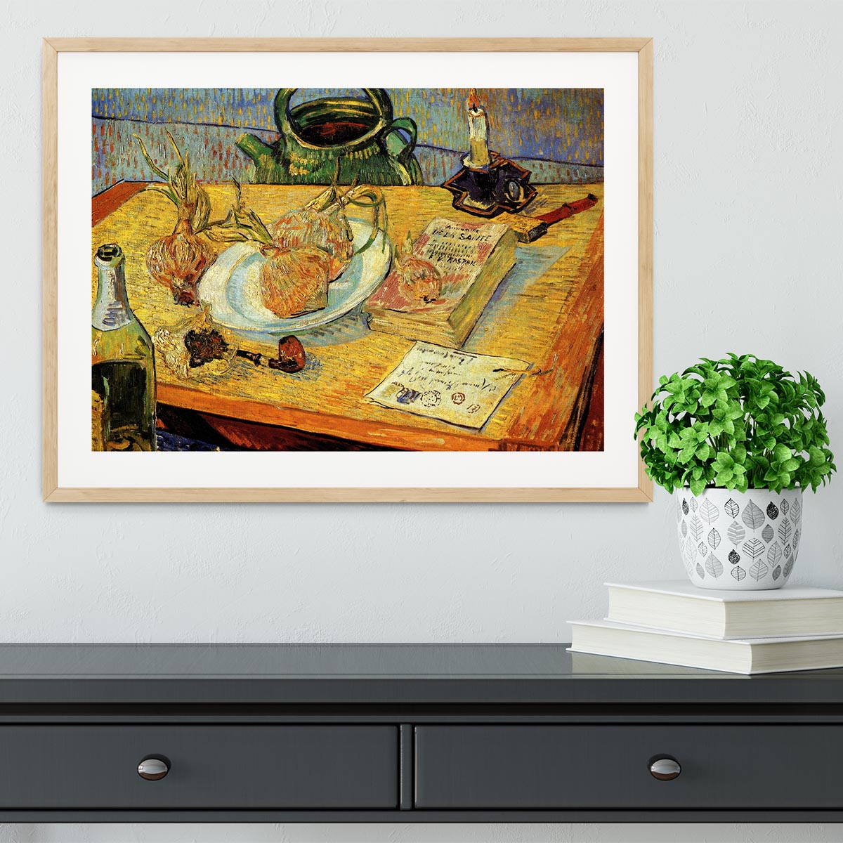 Still Life Drawing Board Pipe Onions and Sealing-Wax by Van Gogh Framed Print - Canvas Art Rocks - 3