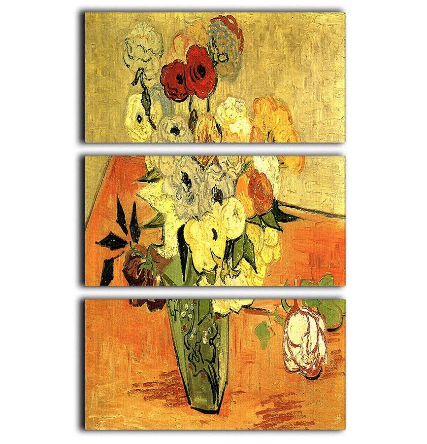 Still Life Japanese Vase with Roses and Anemones by Van Gogh 3 Split Panel Canvas Print - Canvas Art Rocks - 1