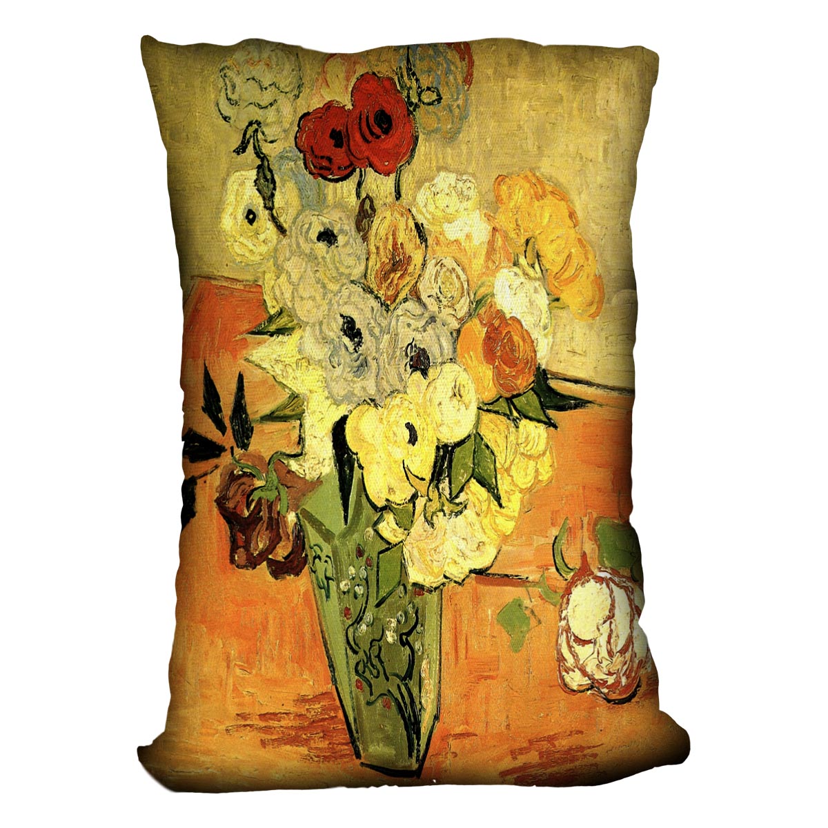 Still Life Japanese Vase with Roses and Anemones by Van Gogh Cushion