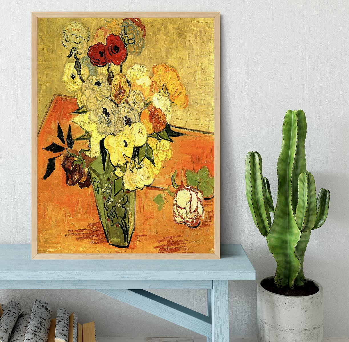 Still Life Japanese Vase with Roses and Anemones by Van Gogh Framed Print - Canvas Art Rocks - 4