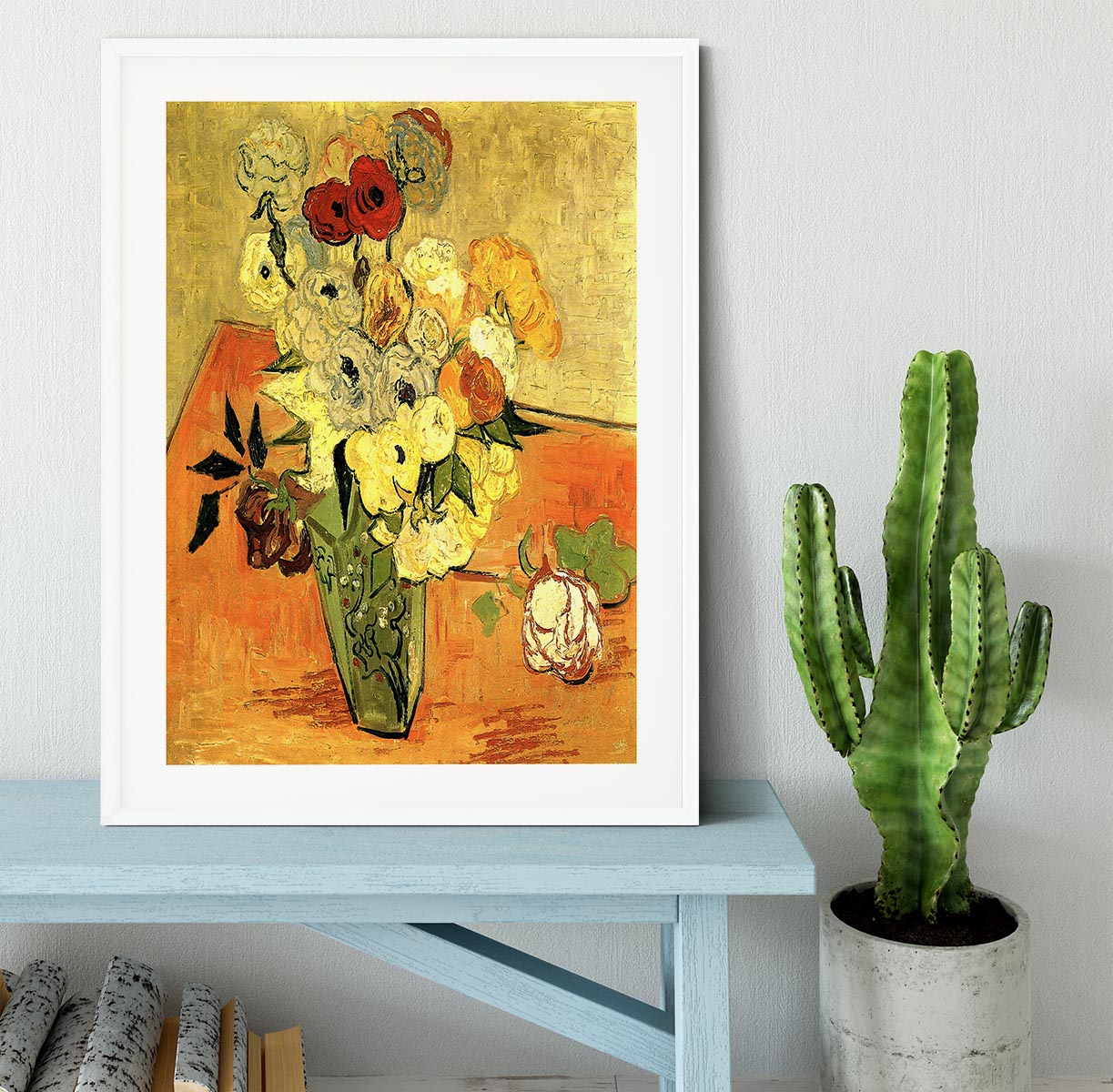 Still Life Japanese Vase with Roses and Anemones by Van Gogh Framed Print - Canvas Art Rocks - 5