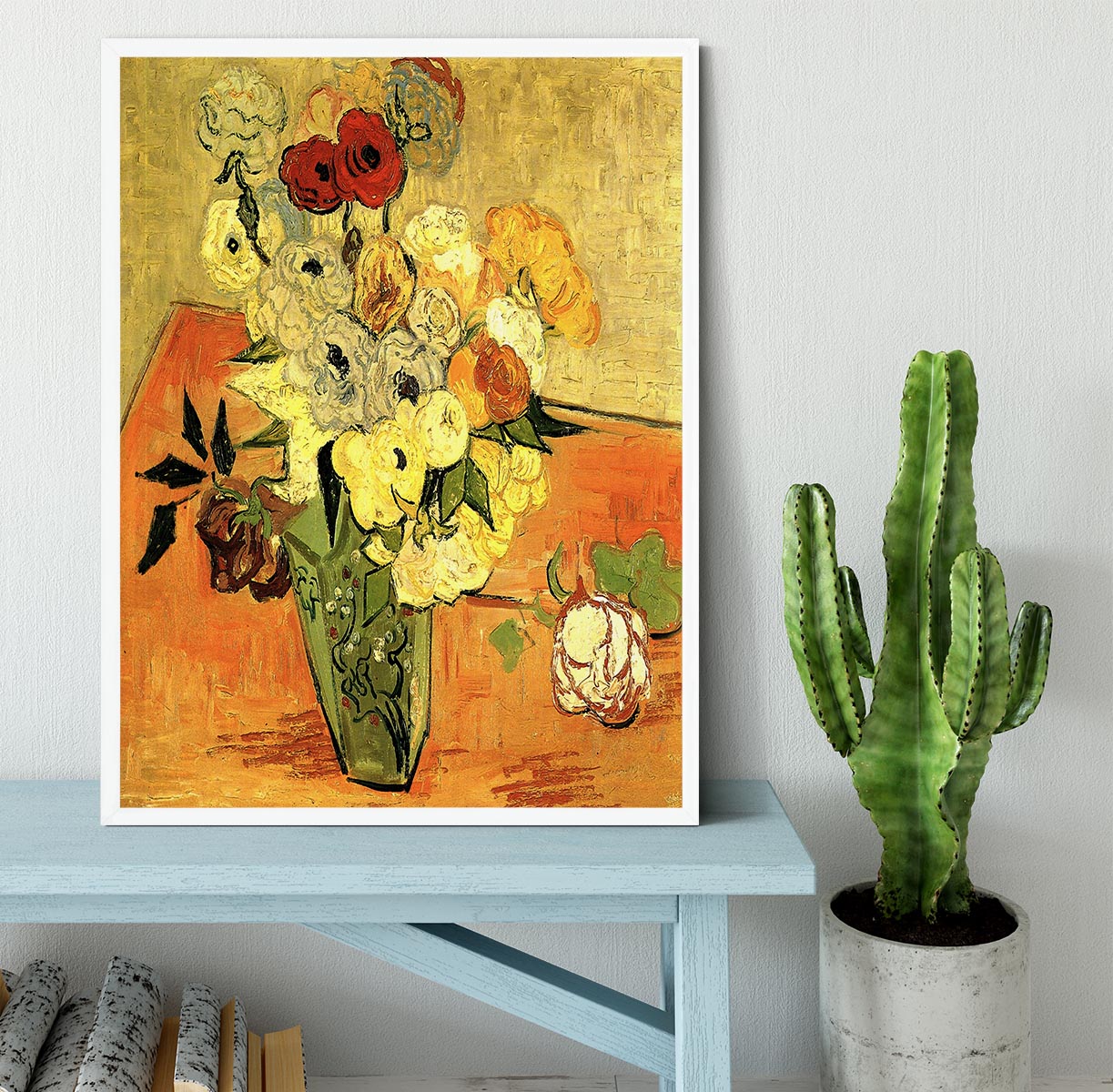 Still Life Japanese Vase with Roses and Anemones by Van Gogh Framed Print - Canvas Art Rocks -6
