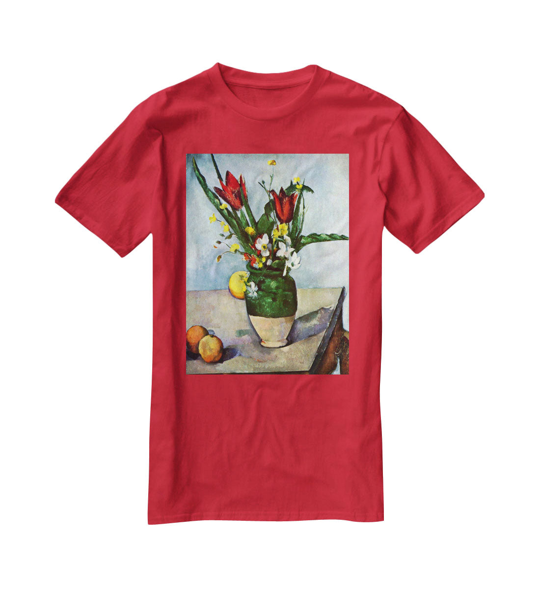 Still Life Tulips and Apples by Cezanne T-Shirt - Canvas Art Rocks - 4