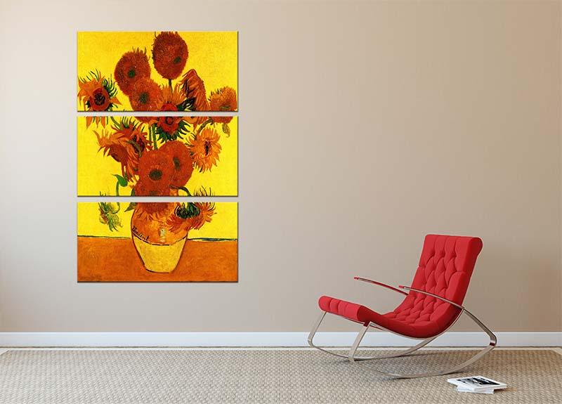 Still Life Vase with Fifteen Sunflowers 3 by Van Gogh 3 Split Panel Canvas Print - Canvas Art Rocks - 2