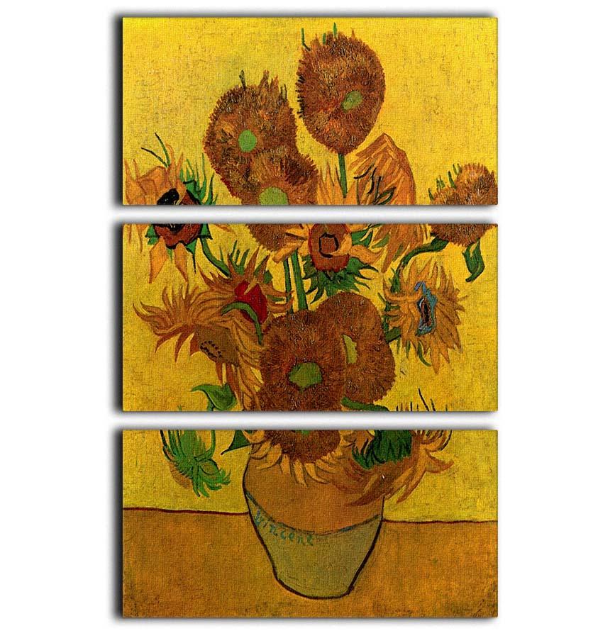 Still Life Vase with Fifteen Sunflowers by Van Gogh 3 Split Panel Canvas Print - Canvas Art Rocks - 1