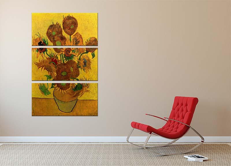 Still Life Vase with Fifteen Sunflowers by Van Gogh 3 Split Panel Canvas Print - Canvas Art Rocks - 2