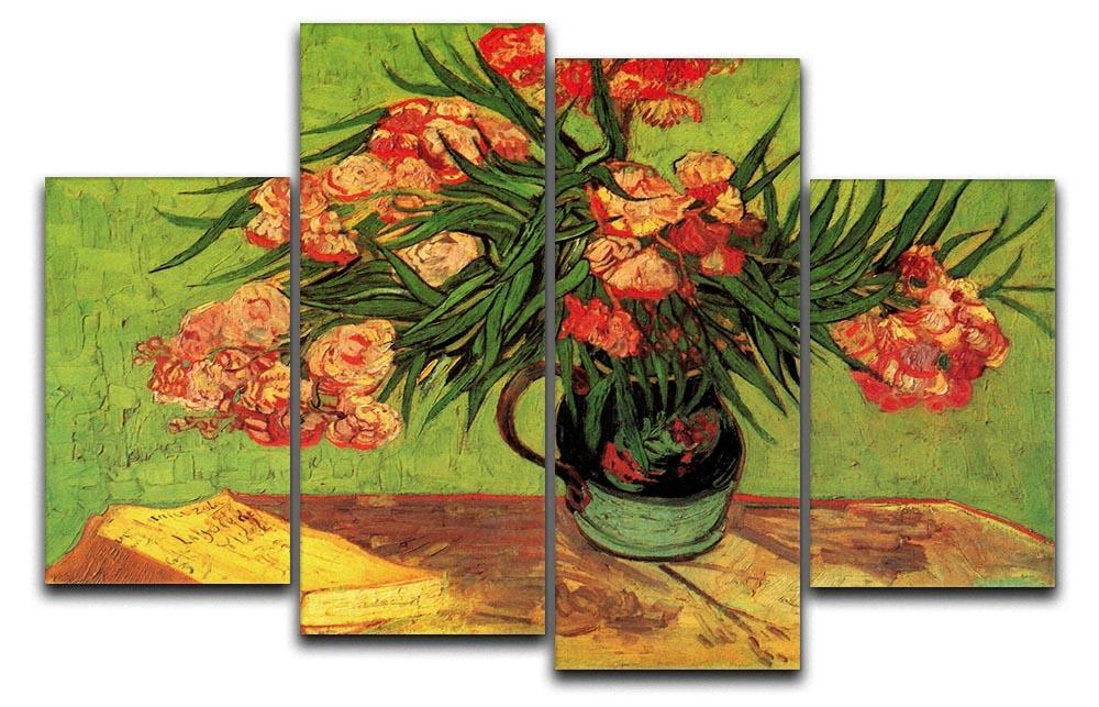 Still Life Vase with Oleanders and Books by Van Gogh 4 Split Panel Canvas  - Canvas Art Rocks - 1