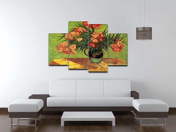 Still Life Vase with Oleanders and Books by Van Gogh 4 Split Panel Canvas - Canvas Art Rocks - 3