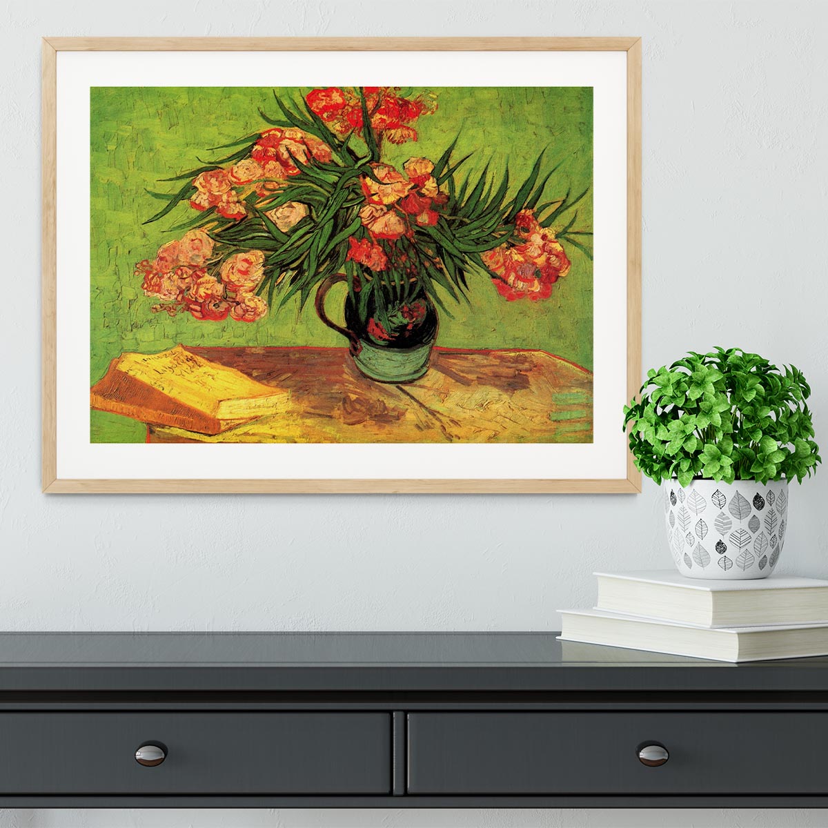 Still Life Vase with Oleanders and Books by Van Gogh Framed Print - Canvas Art Rocks - 3