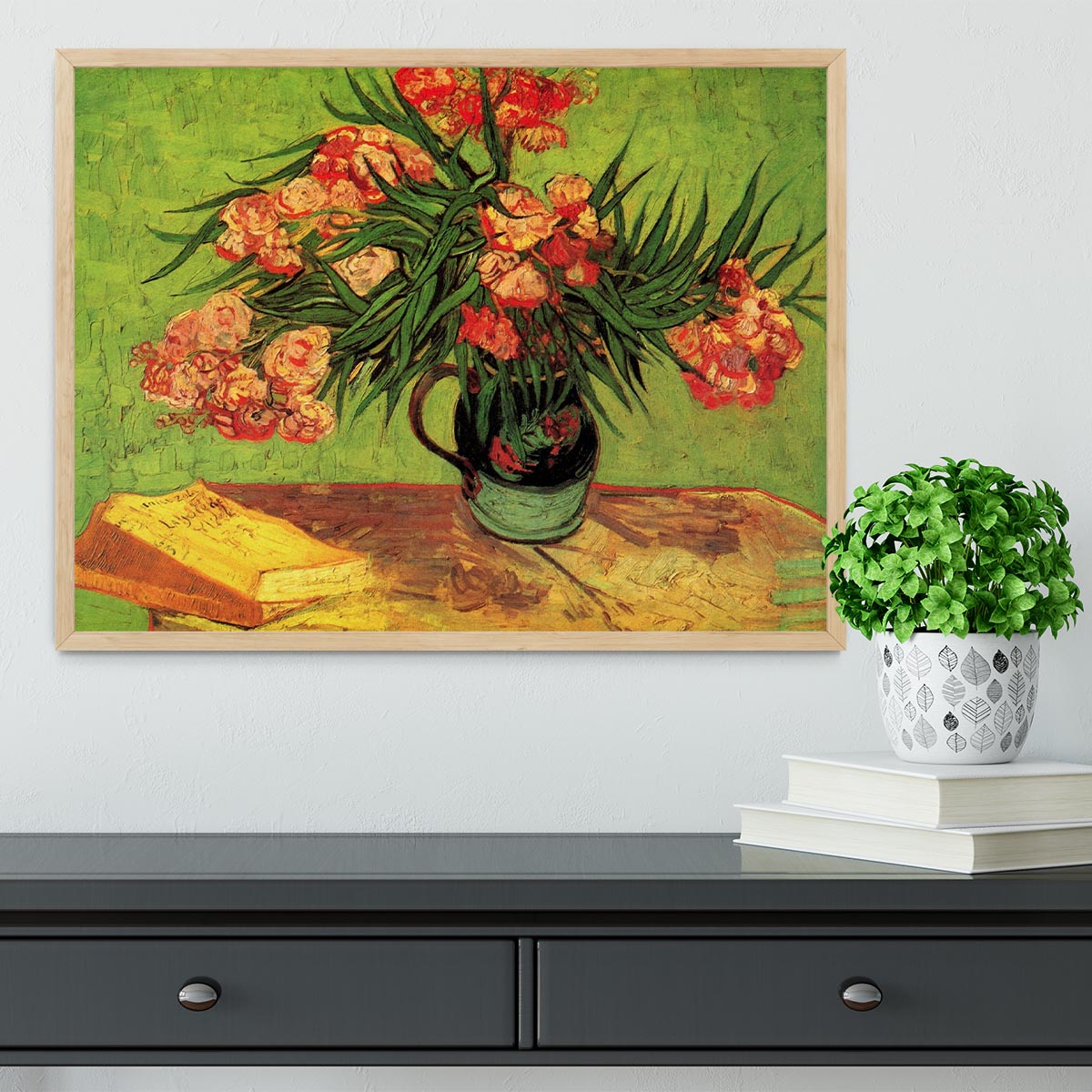 Still Life Vase with Oleanders and Books by Van Gogh Framed Print - Canvas Art Rocks - 4