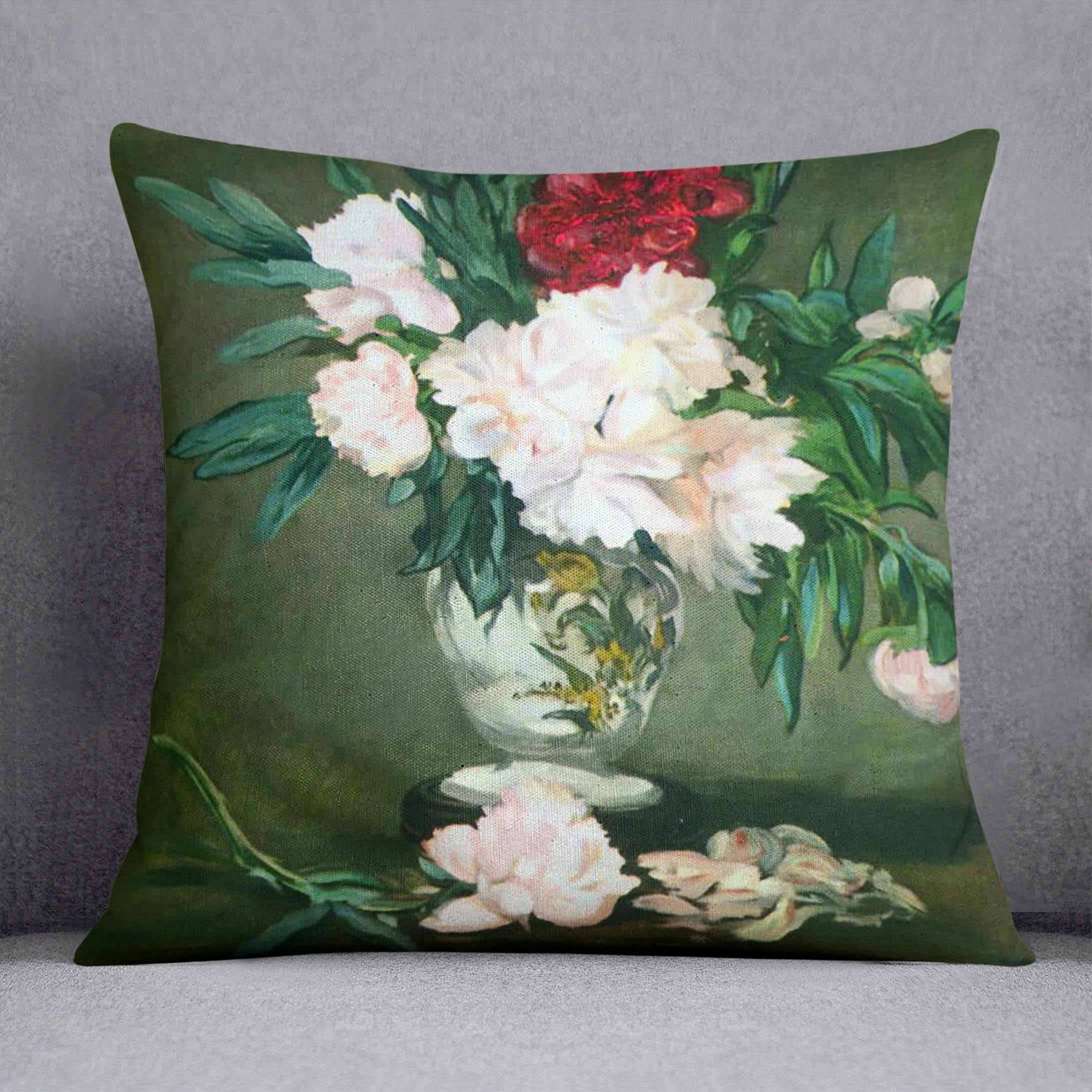 Still Life Vase with Peonies by Manet Cushion