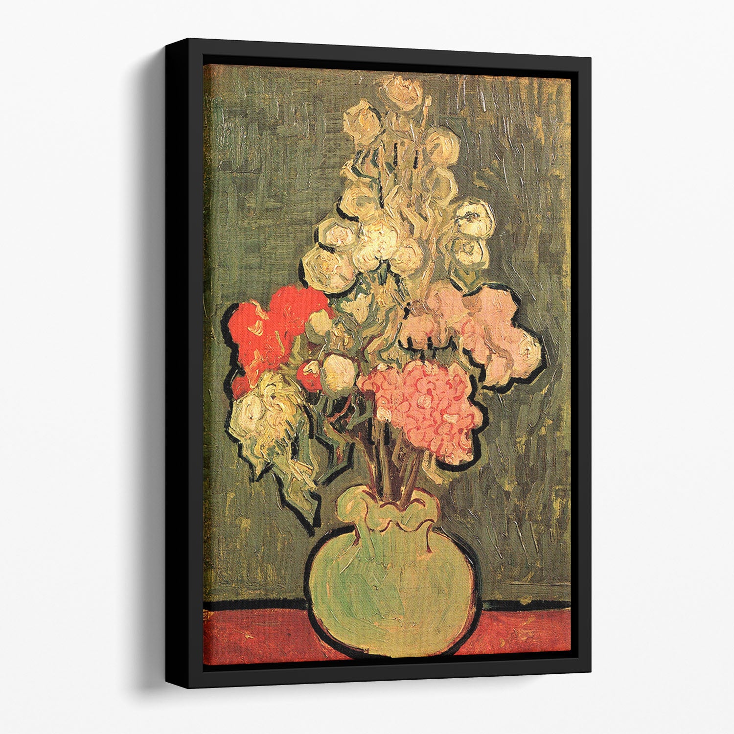Still Life Vase with Rose-Mallows by Van Gogh Floating Framed Canvas