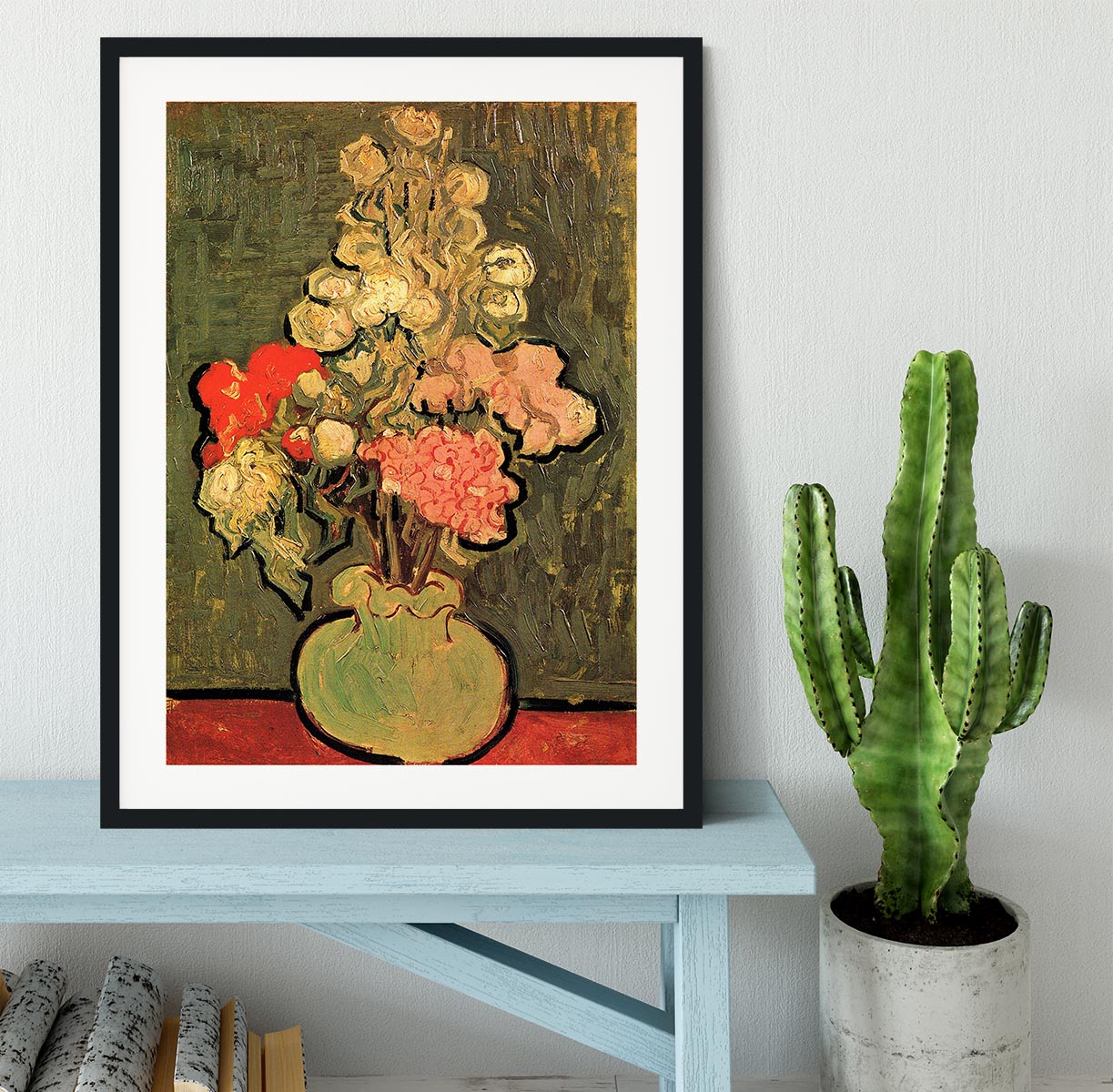 Still Life Vase with Rose-Mallows by Van Gogh Framed Print - Canvas Art Rocks - 1