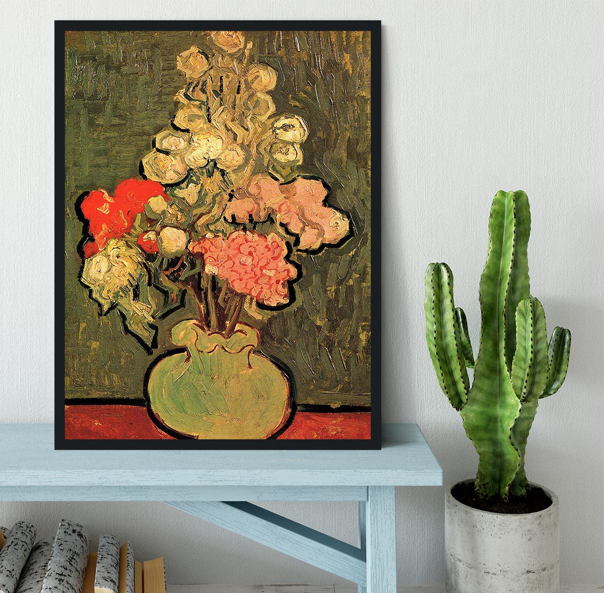 Still Life Vase with Rose-Mallows by Van Gogh Framed Print - Canvas Art Rocks - 2
