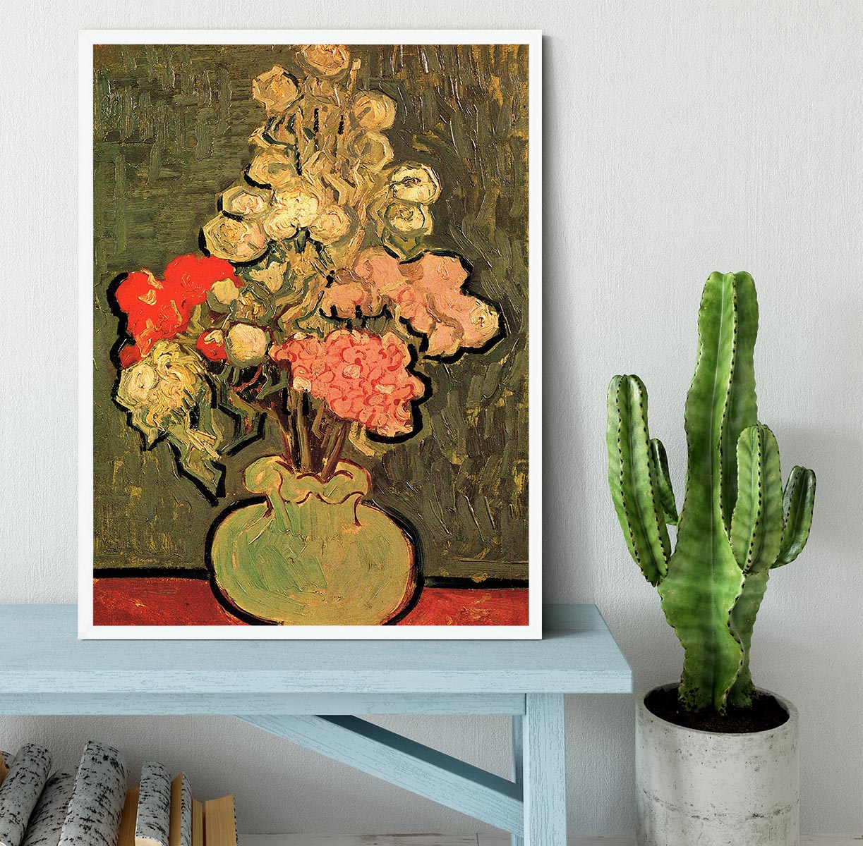 Still Life Vase with Rose-Mallows by Van Gogh Framed Print - Canvas Art Rocks -6