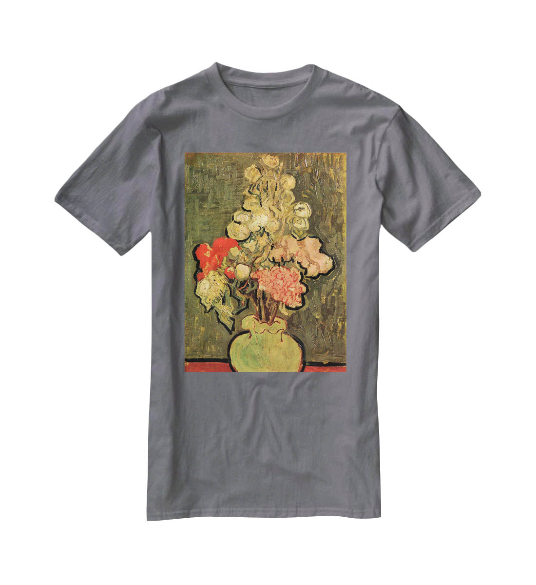 Still Life Vase with Rose-Mallows by Van Gogh T-Shirt - Canvas Art Rocks - 3