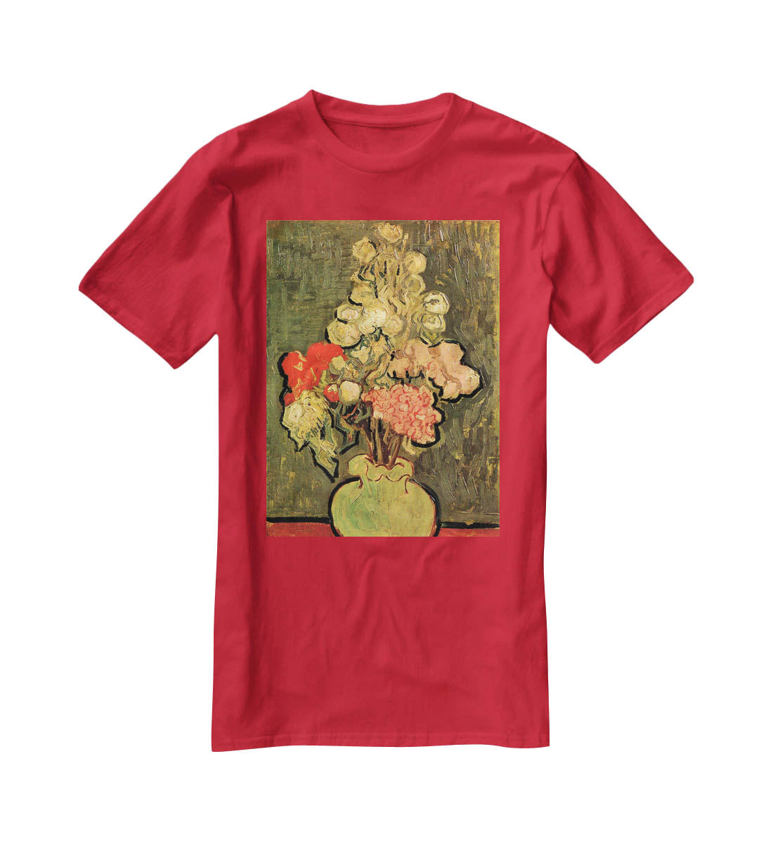 Still Life Vase with Rose-Mallows by Van Gogh T-Shirt - Canvas Art Rocks - 4