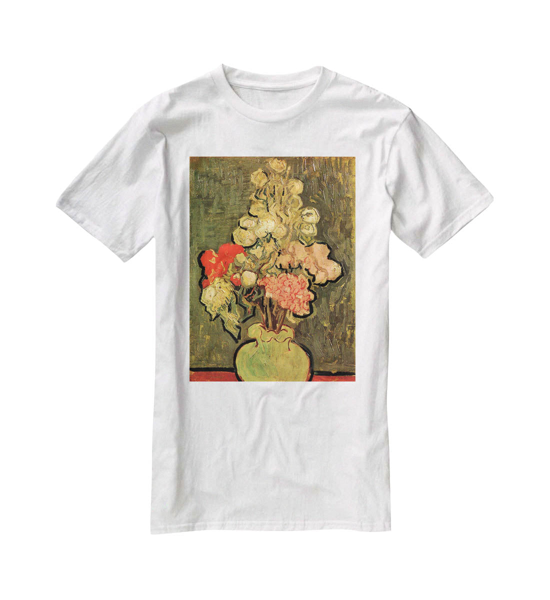Still Life Vase with Rose-Mallows by Van Gogh T-Shirt - Canvas Art Rocks - 5