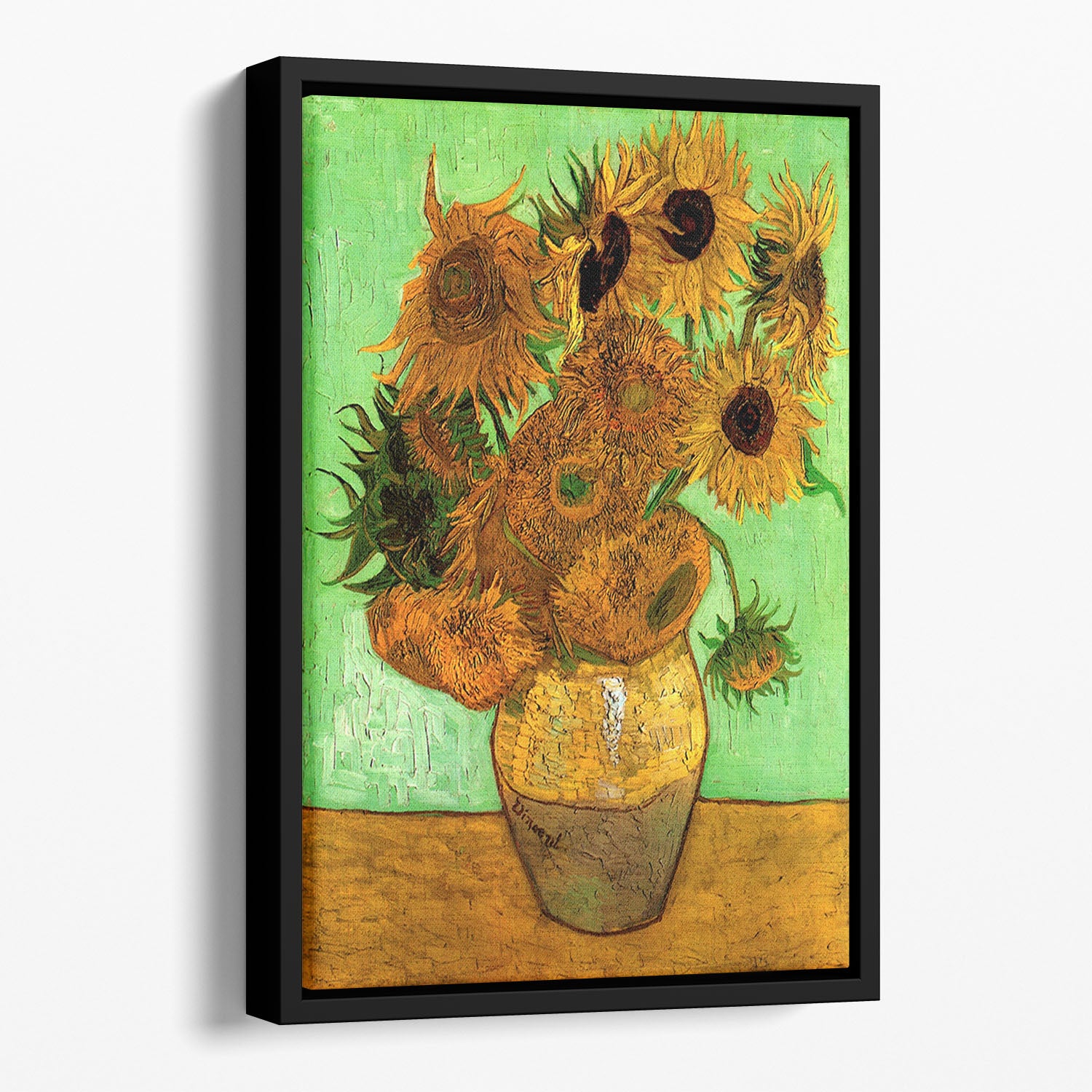 Still Life Vase with Twelve Sunflowers 2 by Van Gogh Floating Framed Canvas