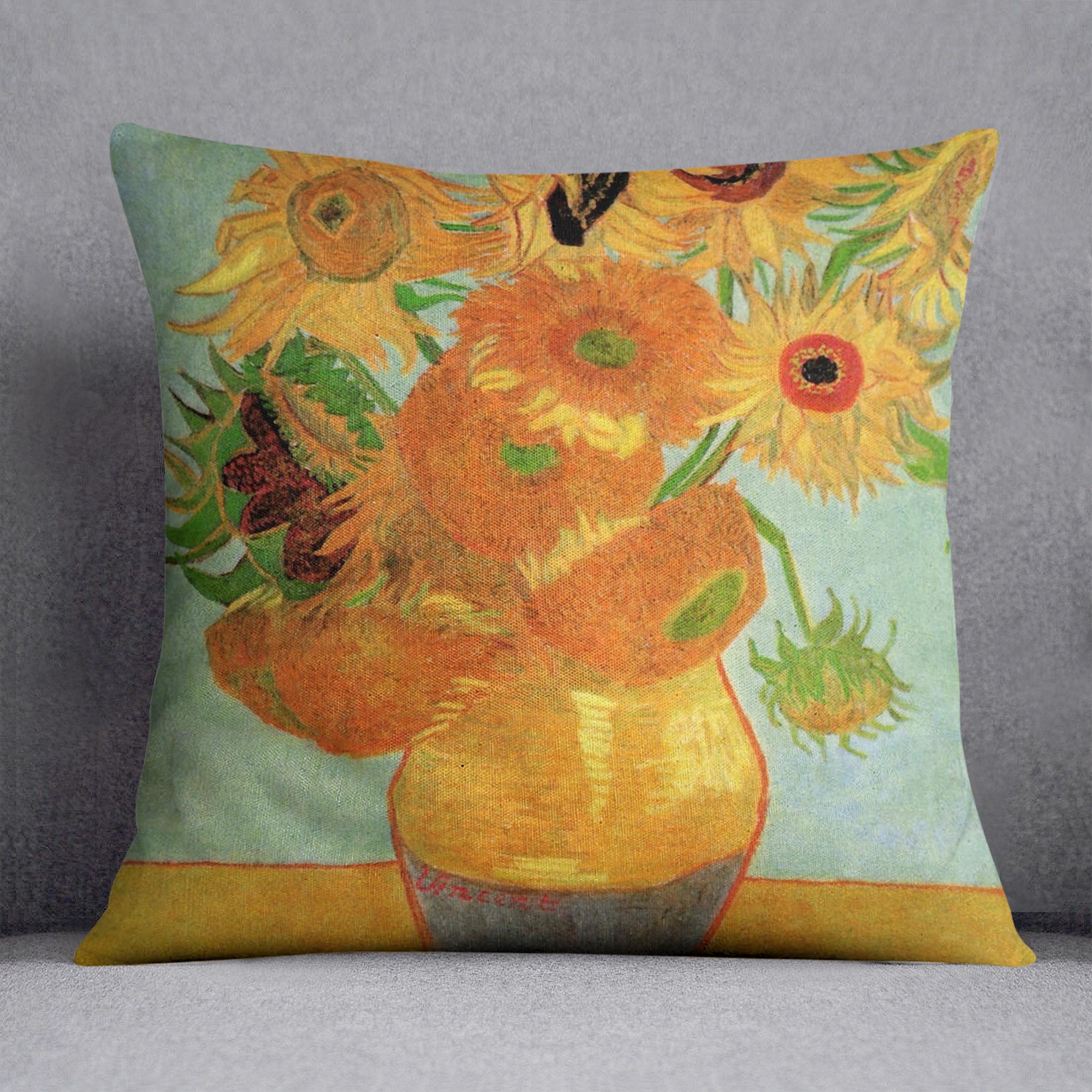 Still Life Vase with Twelve Sunflowers by Van Gogh Cushion