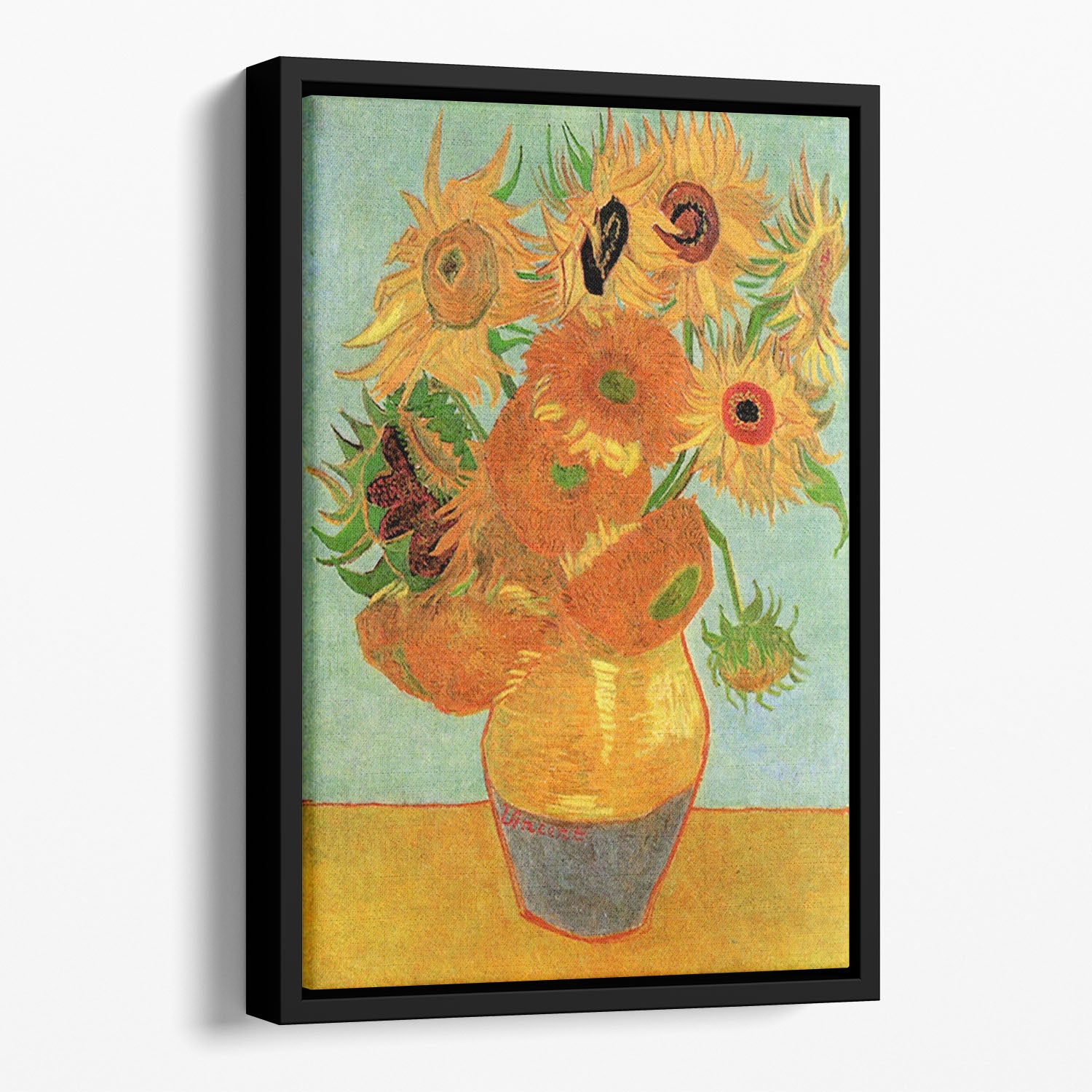Still Life Vase with Twelve Sunflowers by Van Gogh Floating Framed Canvas