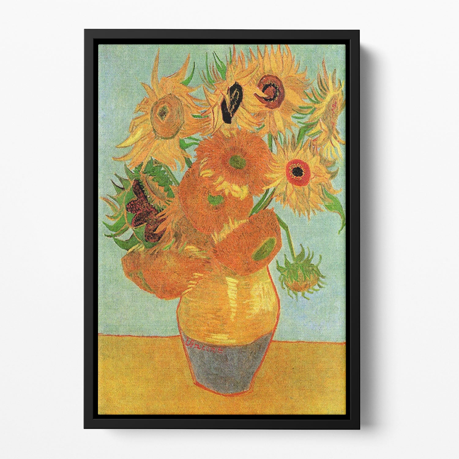 Still Life Vase with Twelve Sunflowers by Van Gogh Floating Framed Canvas