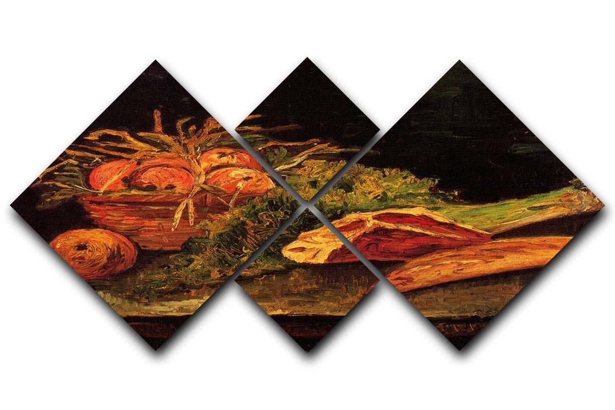 Still Life with Apples Meat and a Roll by Van Gogh 4 Square Multi Panel Canvas  - Canvas Art Rocks - 1