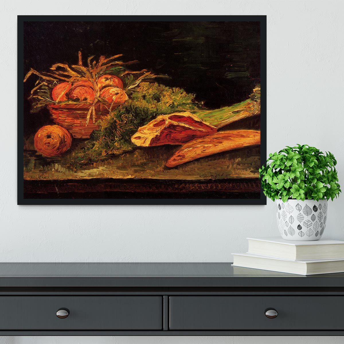 Still Life with Apples Meat and a Roll by Van Gogh Framed Print - Canvas Art Rocks - 2