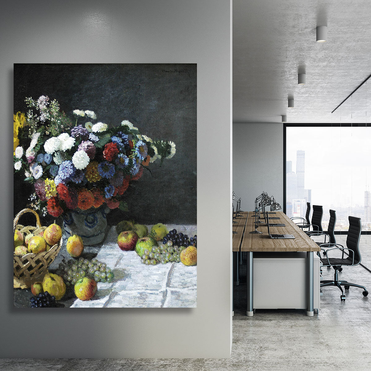 Still Life with Flowers and Fruits by Monet Canvas Print or Poster - Canvas Art Rocks - 3