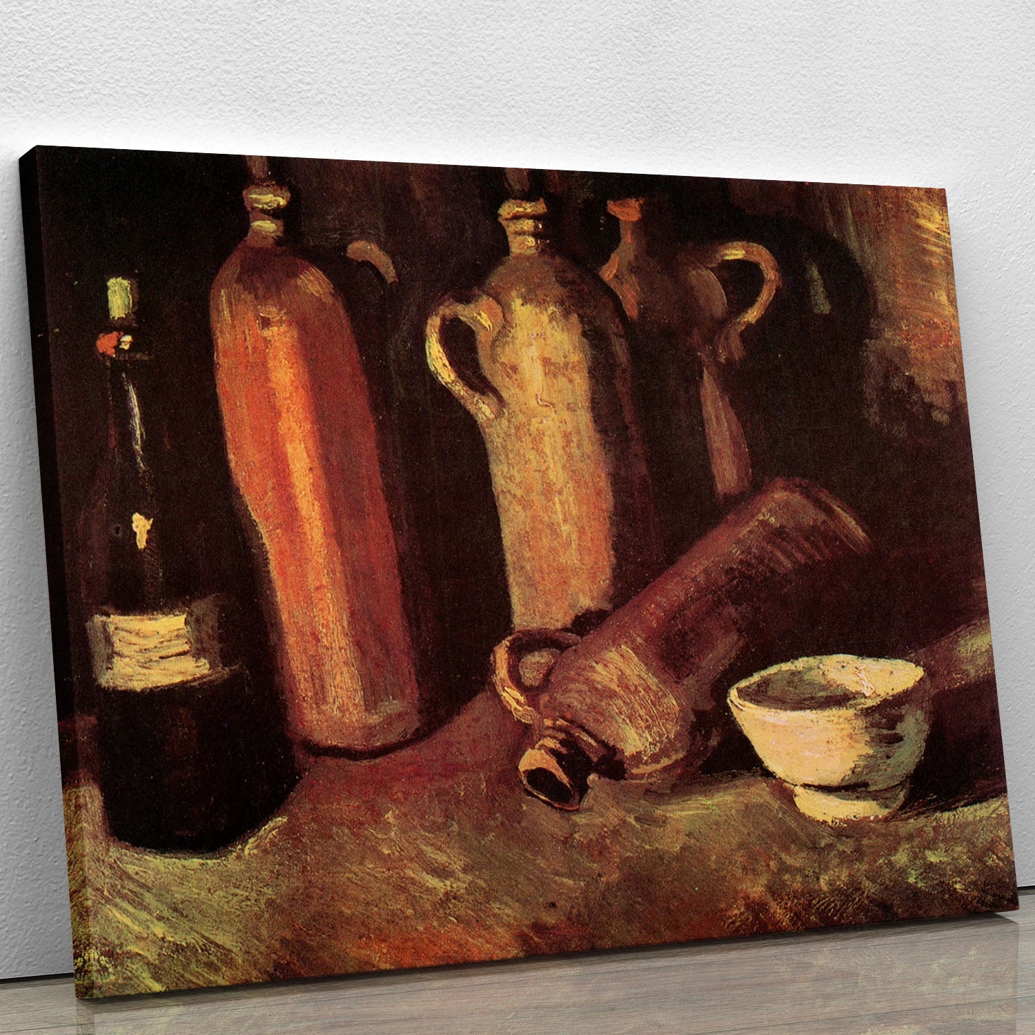 Still Life with Four Stone Bottles Flask and White Cup by Van Gogh Canvas Print or Poster - Canvas Art Rocks - 1