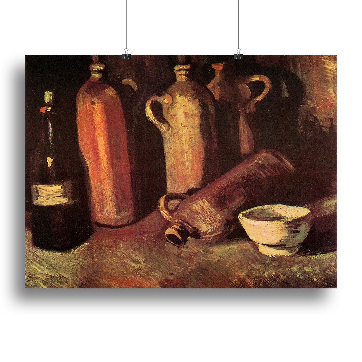 Still Life with Four Stone Bottles Flask and White Cup by Van Gogh Canvas Print or Poster - Canvas Art Rocks - 2