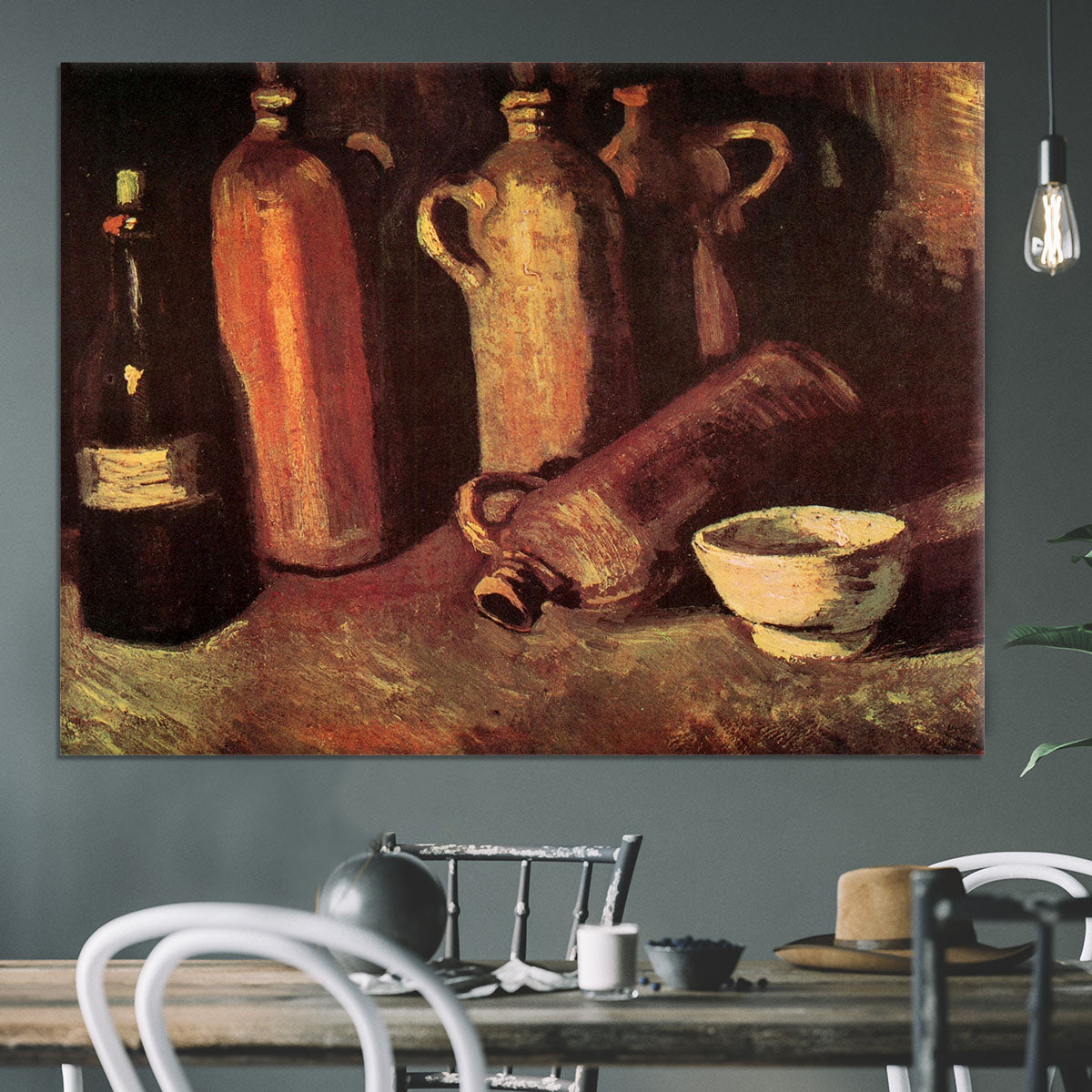Still Life with Four Stone Bottles Flask and White Cup by Van Gogh Canvas Print or Poster - Canvas Art Rocks - 3