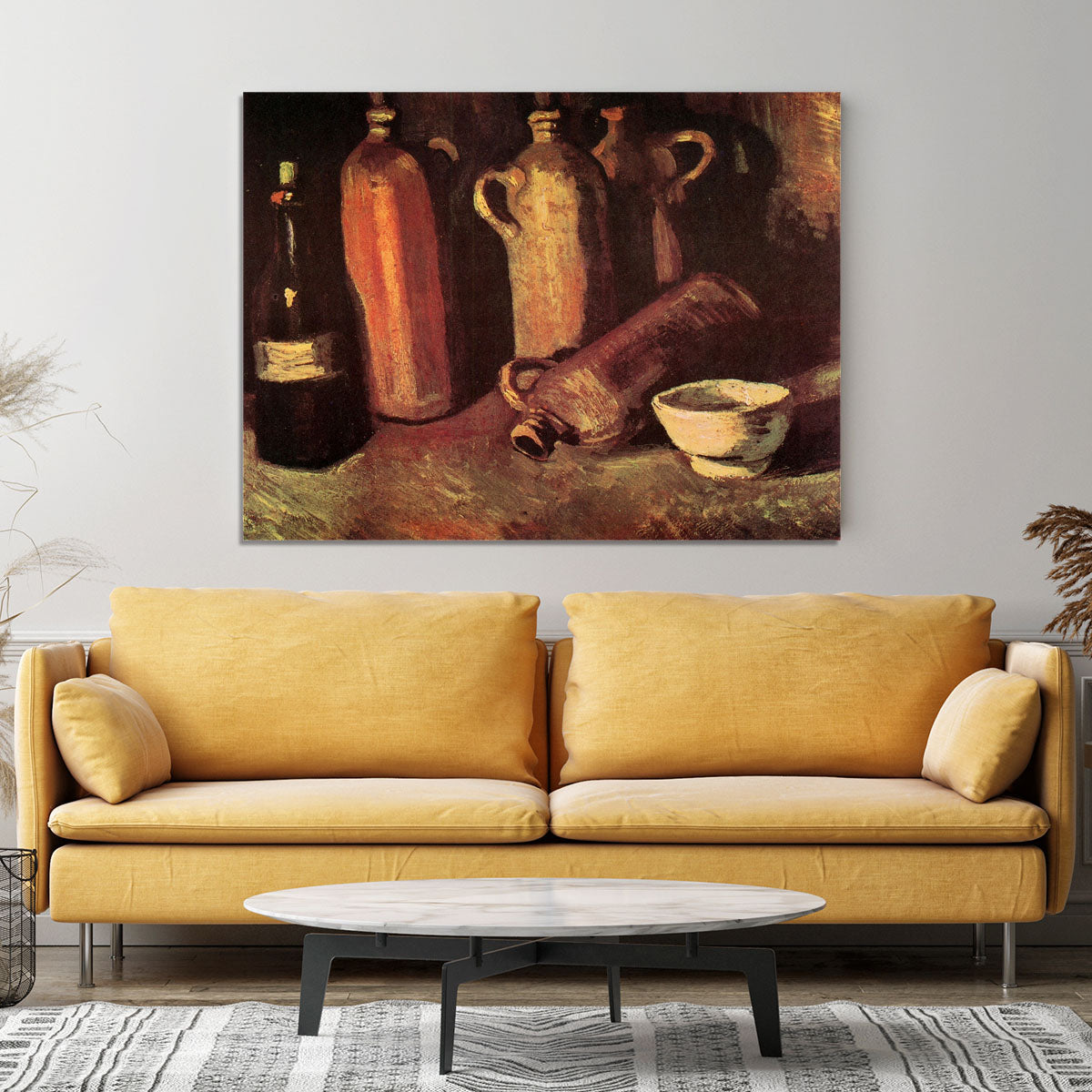 Still Life with Four Stone Bottles Flask and White Cup by Van Gogh Canvas Print or Poster - Canvas Art Rocks - 4