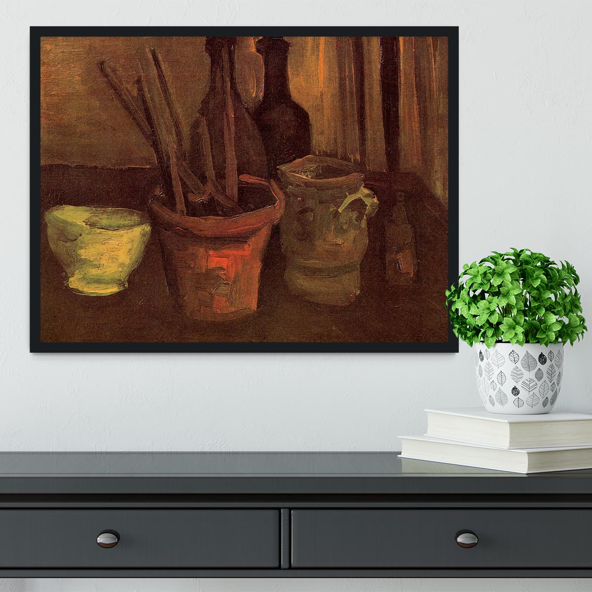 Still Life with Paintbrushes in a Pot by Van Gogh Framed Print - Canvas Art Rocks - 2