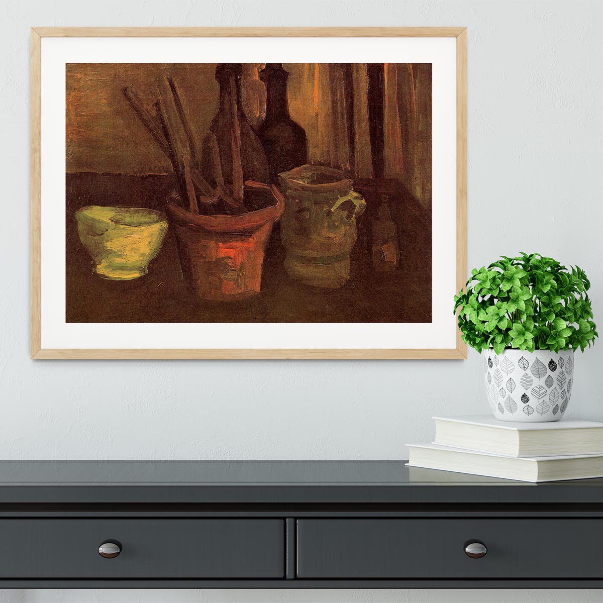 Still Life with Paintbrushes in a Pot by Van Gogh Framed Print - Canvas Art Rocks - 3