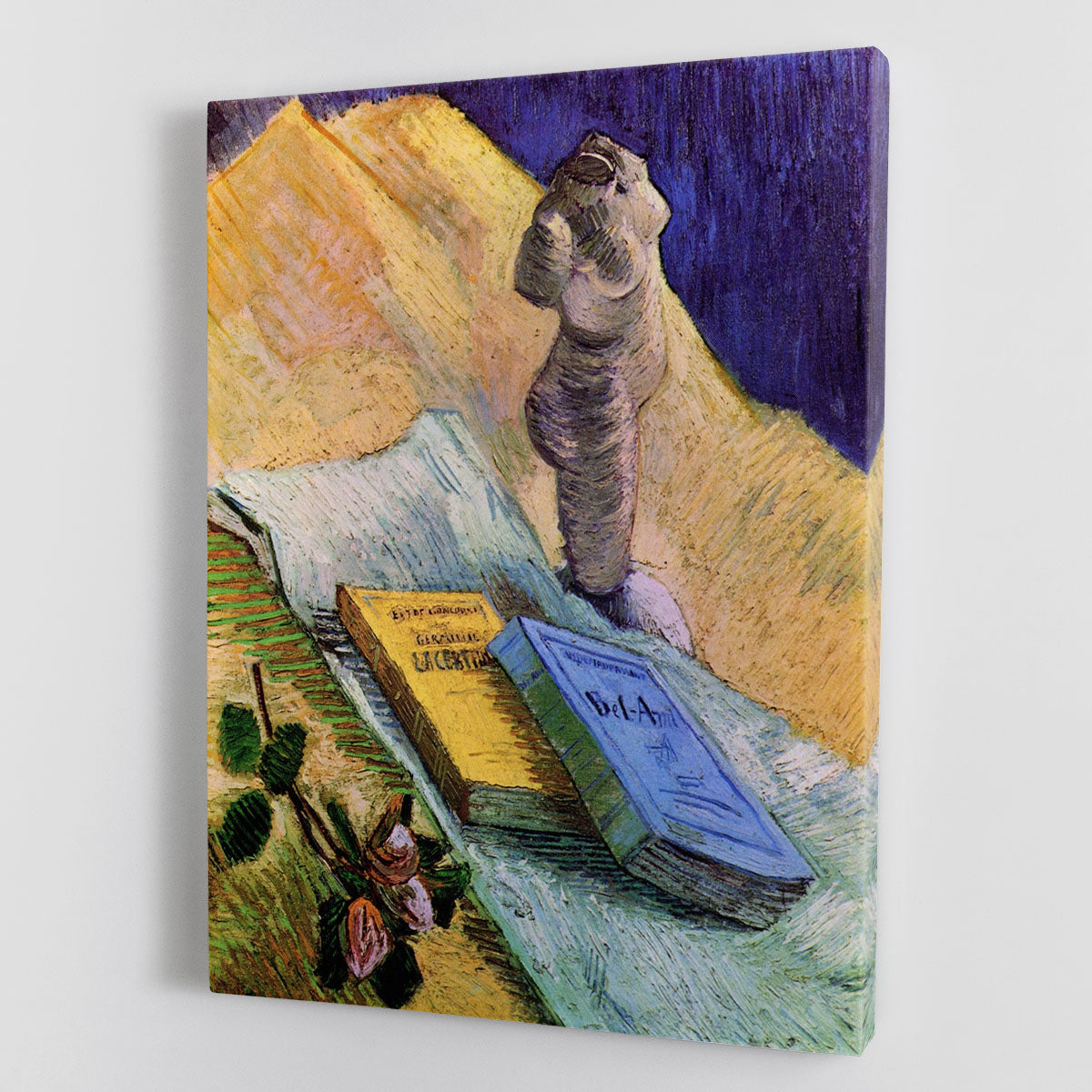 Still Life with Plaster Statuette a Rose and Two Novels by Van Gogh Canvas Print or Poster - Canvas Art Rocks - 1