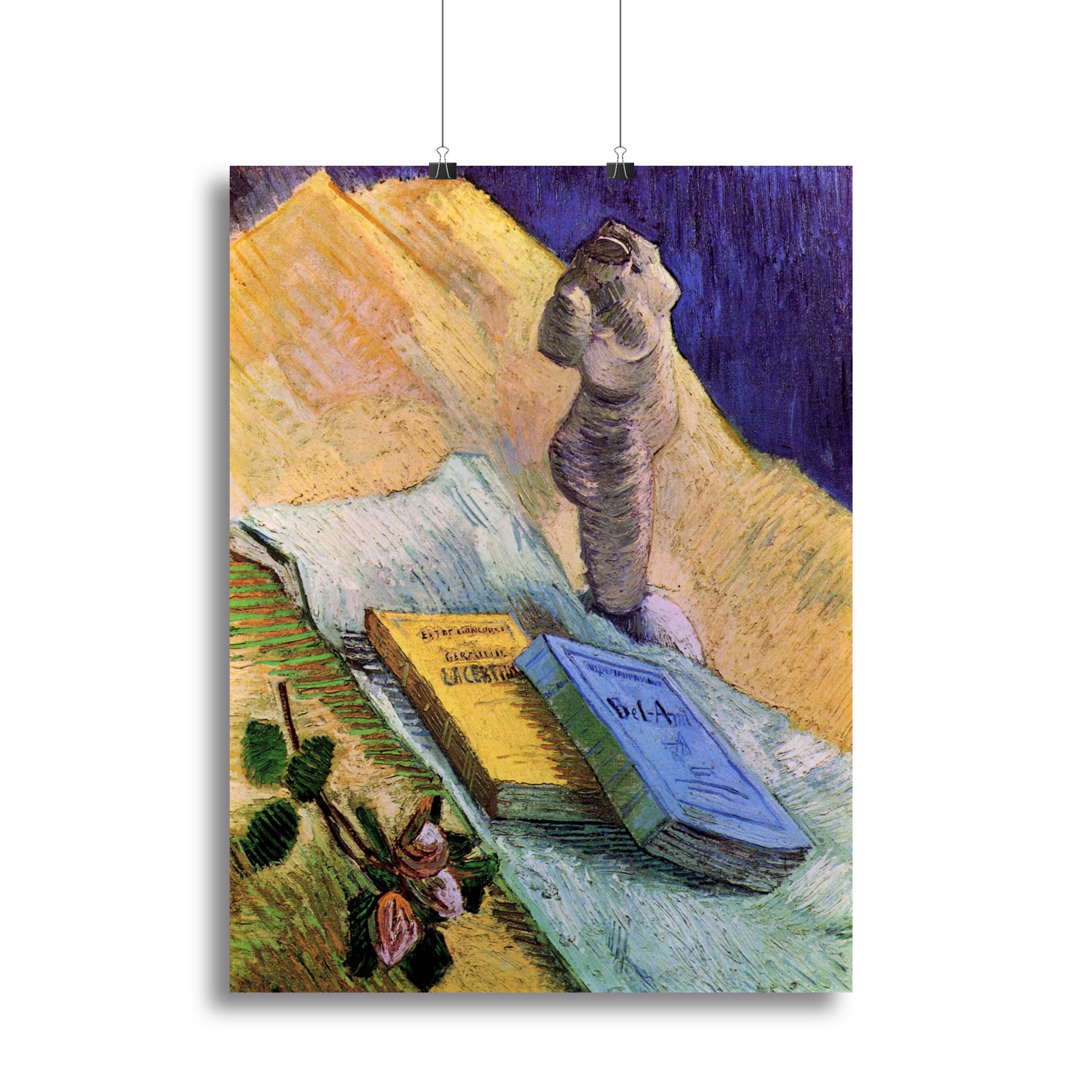 Still Life with Plaster Statuette a Rose and Two Novels by Van Gogh Canvas Print or Poster - Canvas Art Rocks - 2