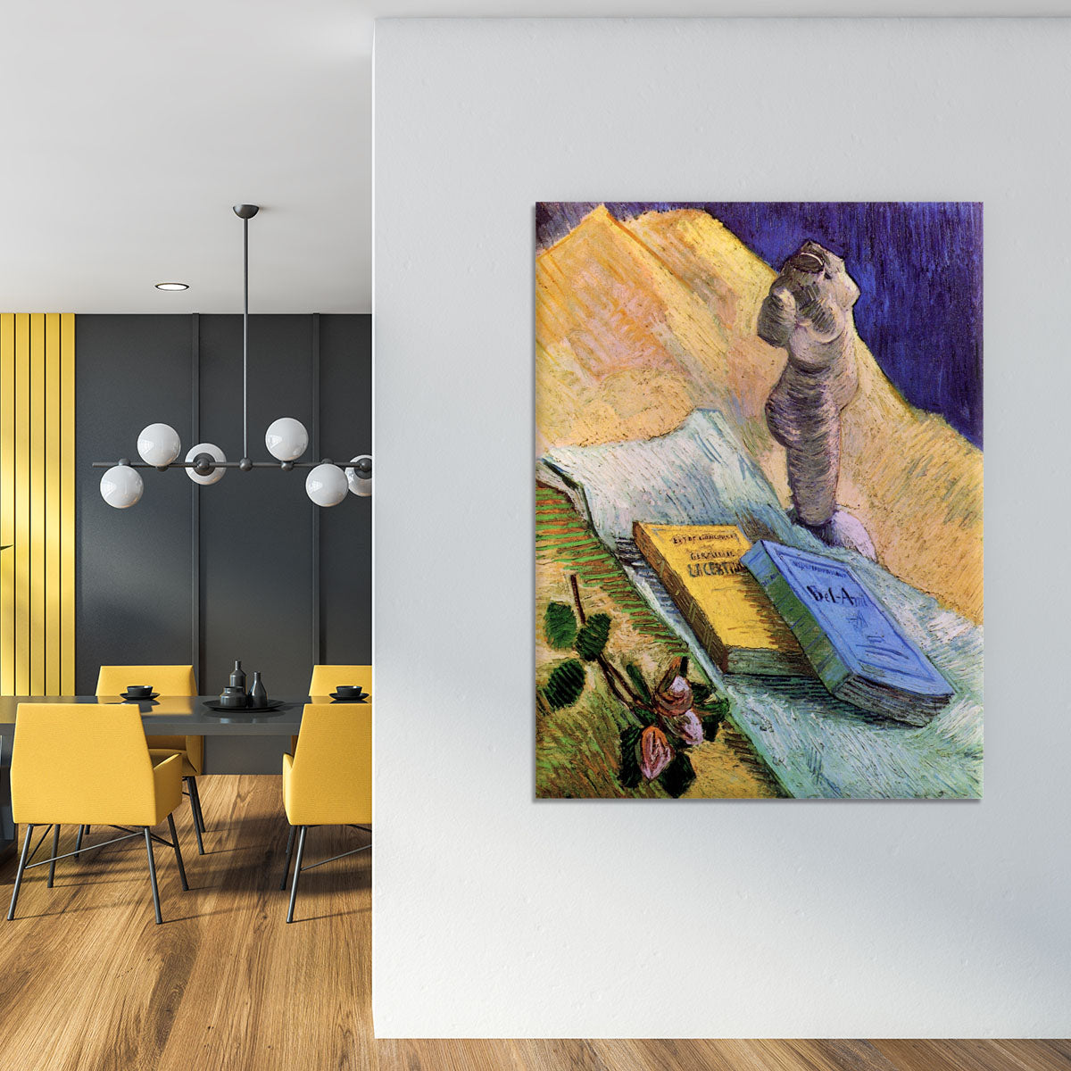 Still Life with Plaster Statuette a Rose and Two Novels by Van Gogh Canvas Print or Poster - Canvas Art Rocks - 4