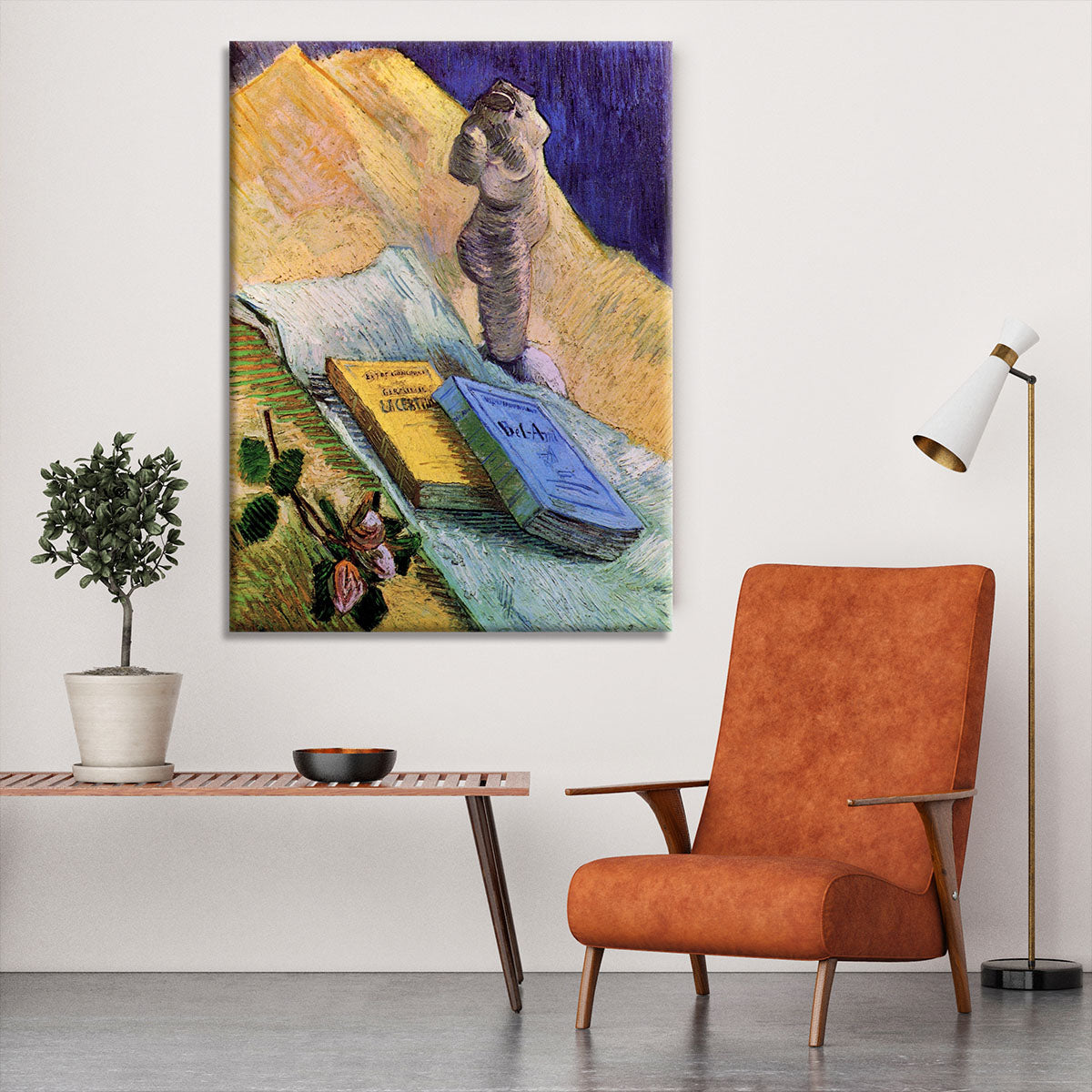 Still Life with Plaster Statuette a Rose and Two Novels by Van Gogh Canvas Print or Poster - Canvas Art Rocks - 6