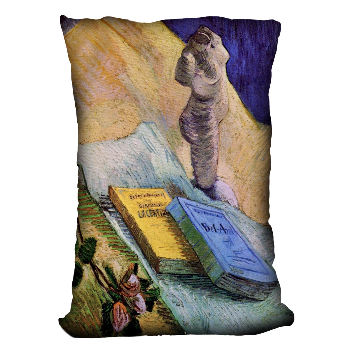 Still Life with Plaster Statuette a Rose and Two Novels by Van Gogh Cushion