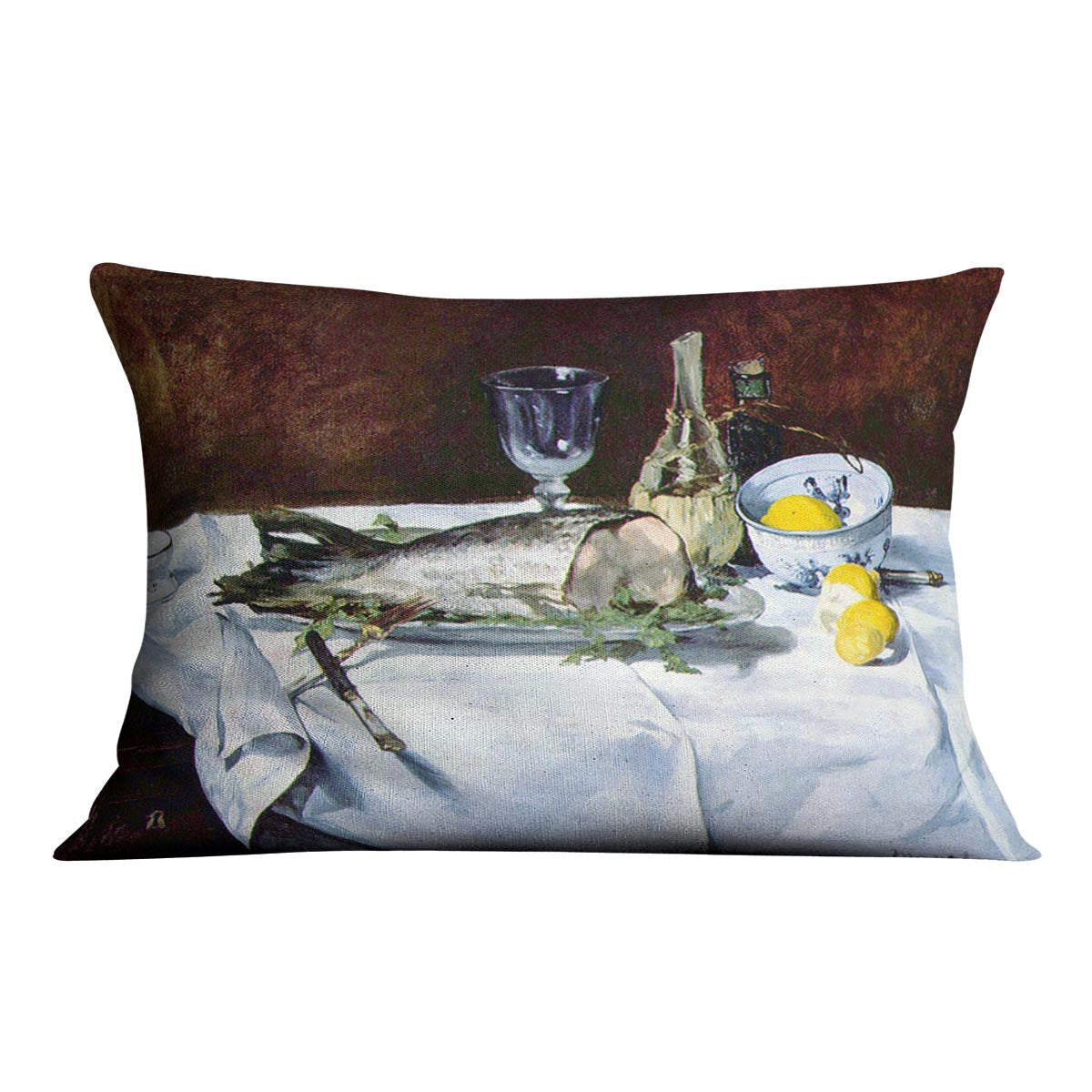Still Life with Salmon by Manet Cushion