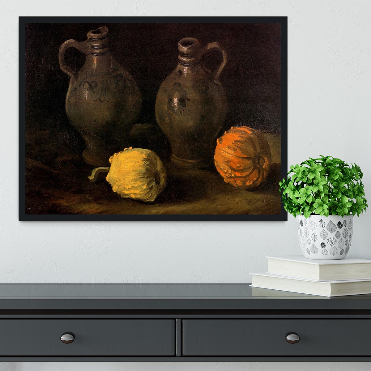 Still Life with Two Jars and Two Pumpkins by Van Gogh Framed Print - Canvas Art Rocks - 2