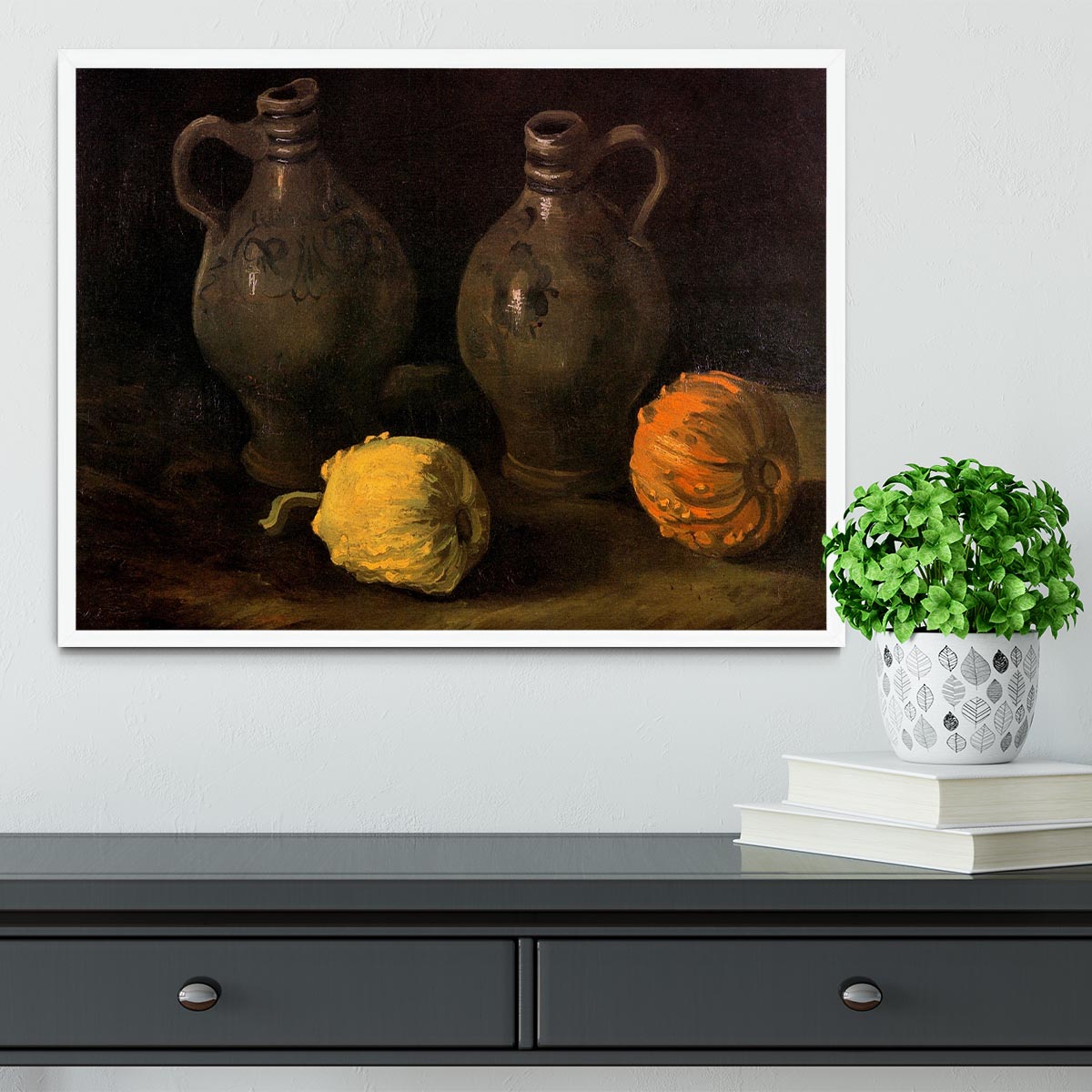 Still Life with Two Jars and Two Pumpkins by Van Gogh Framed Print - Canvas Art Rocks -6