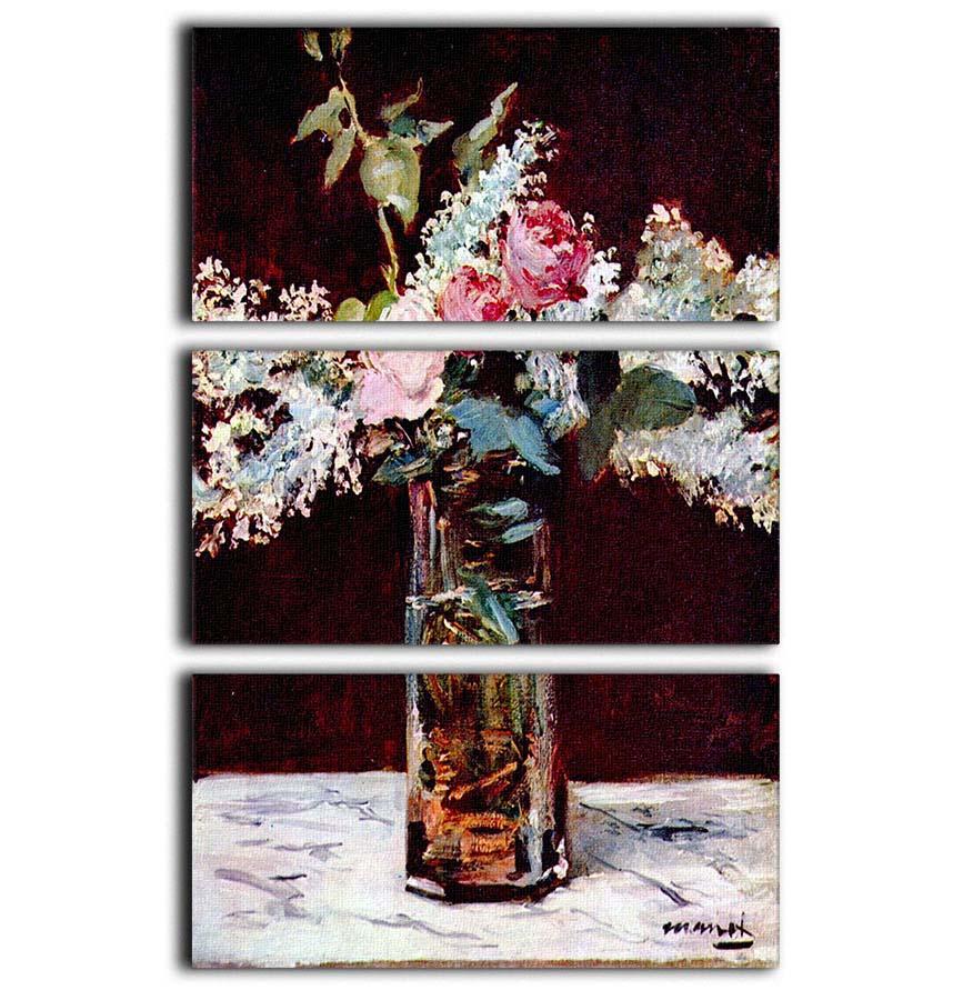 Still life lilac and roses by Manet 3 Split Panel Canvas Print - Canvas Art Rocks - 1