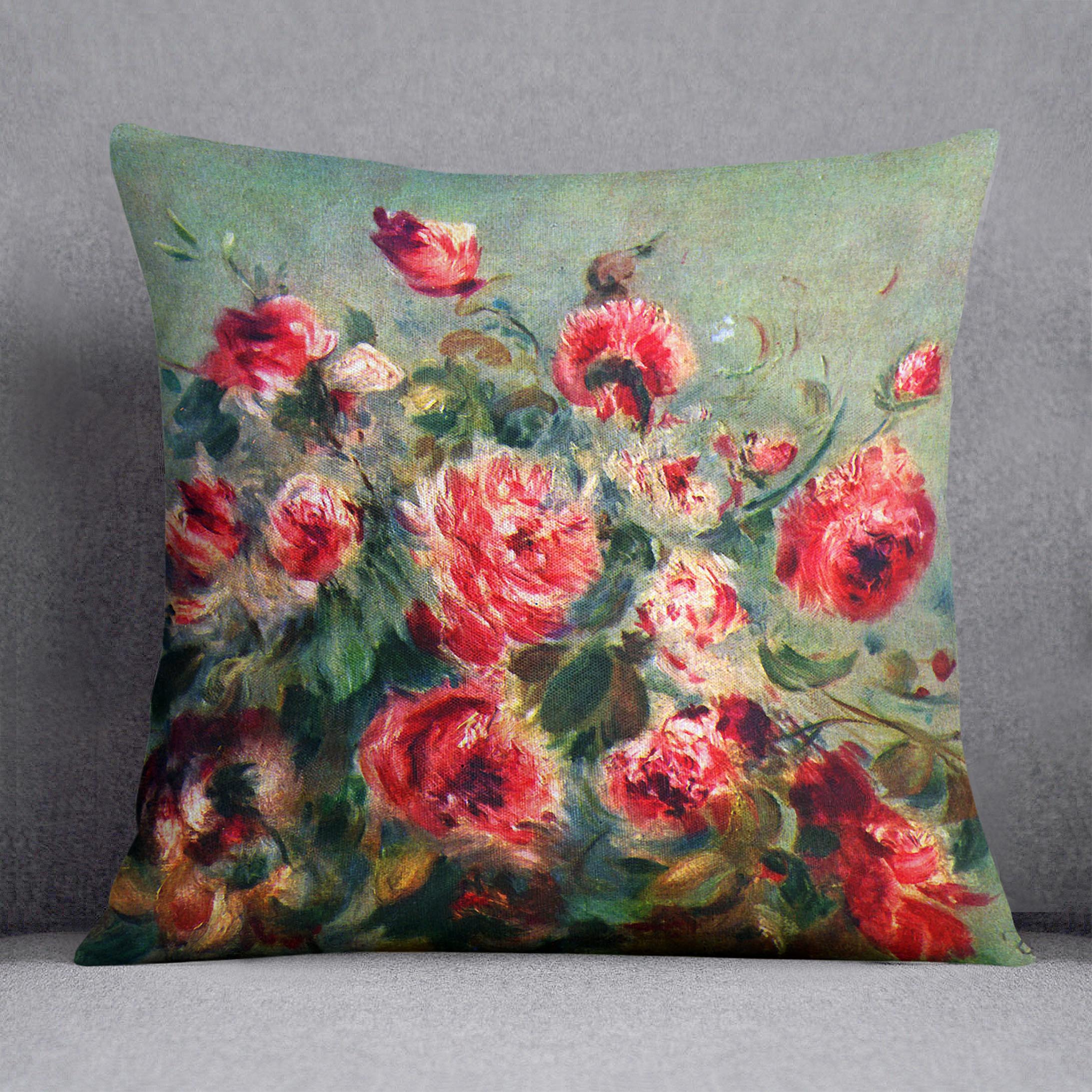 Still life roses of Vargemont by Renoir Cushion