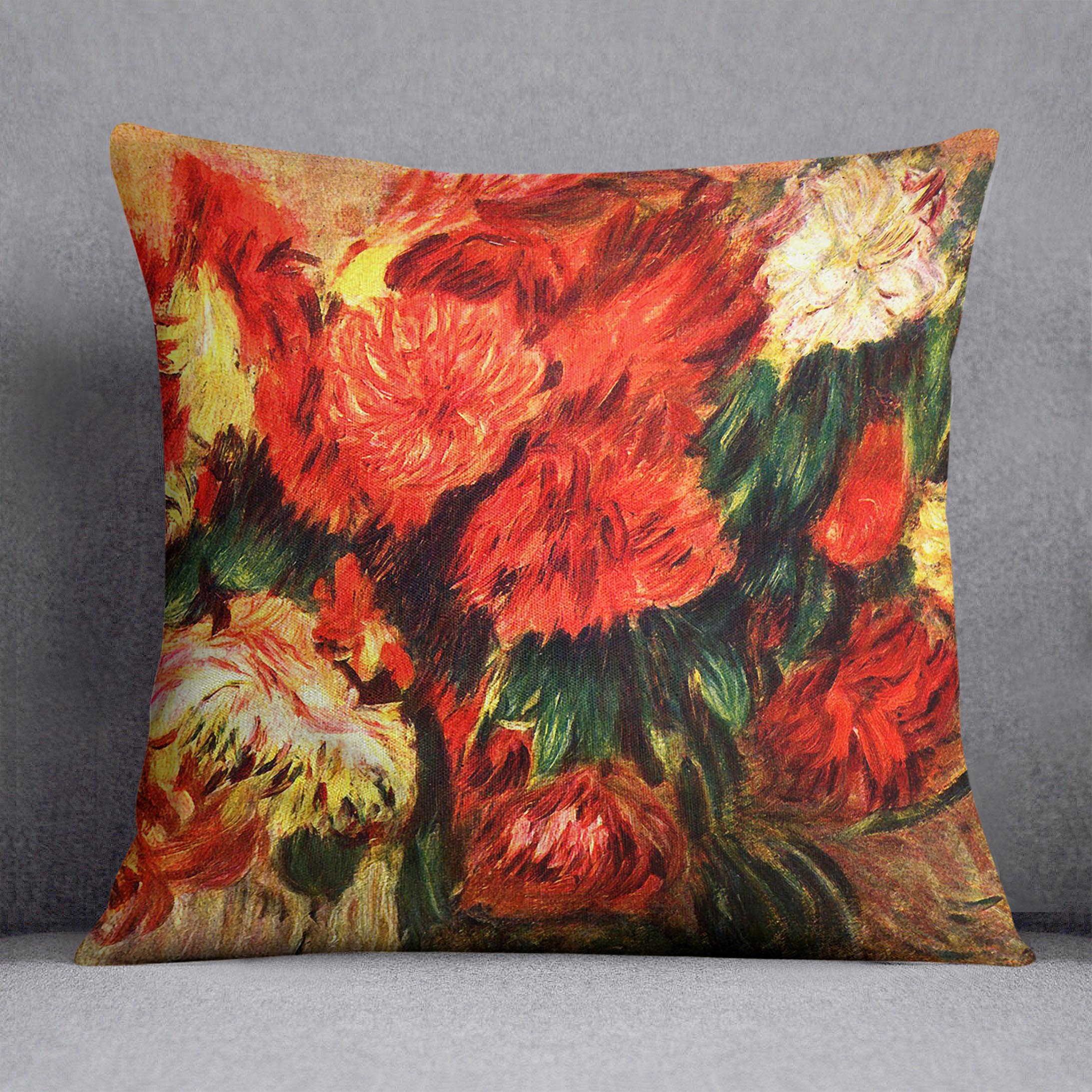 Still life with Chrysanthemums by Renoir Cushion